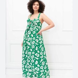 Eloquii Green and White Floral Maxi Dress